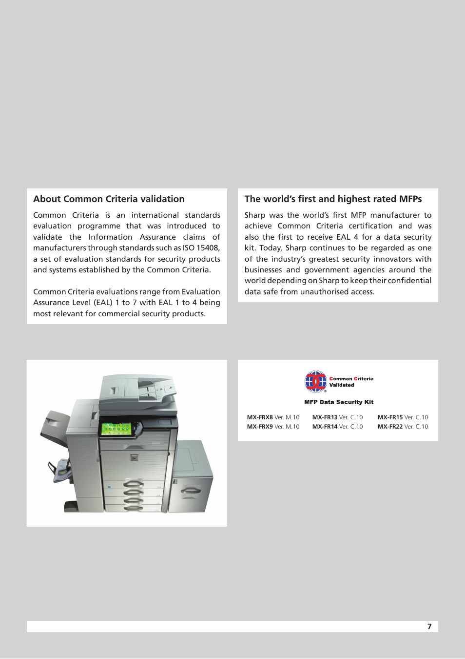 The world’s first and highest rated mfps, About common criteria validation | Sharp Data Privacy User Manual | Page 7 / 8