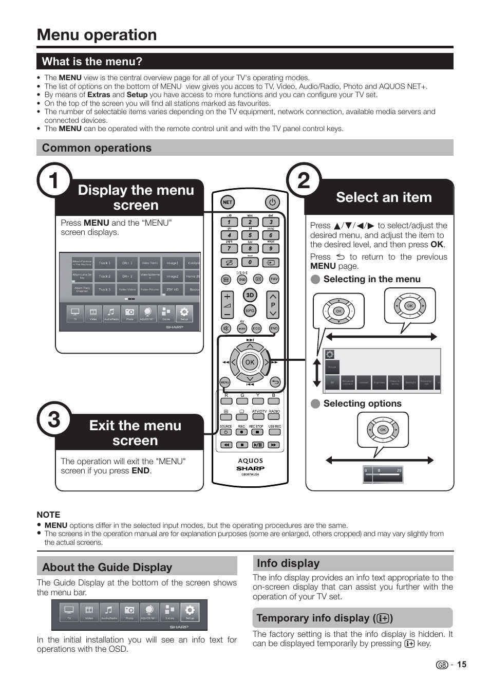 Menu operation | Sharp LC-60LE651K User Manual | Page 17 / 64