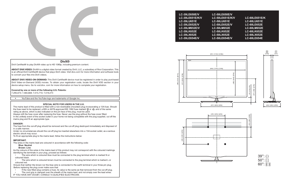 Divx | Sharp LC-60LE651K User Manual | Page 2 / 64