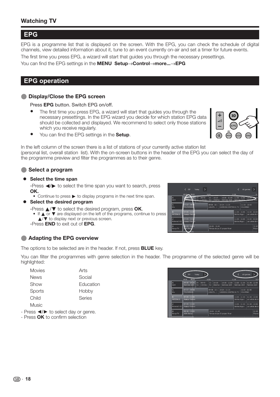 Epg operation | Sharp LC-60LE651K User Manual | Page 20 / 64