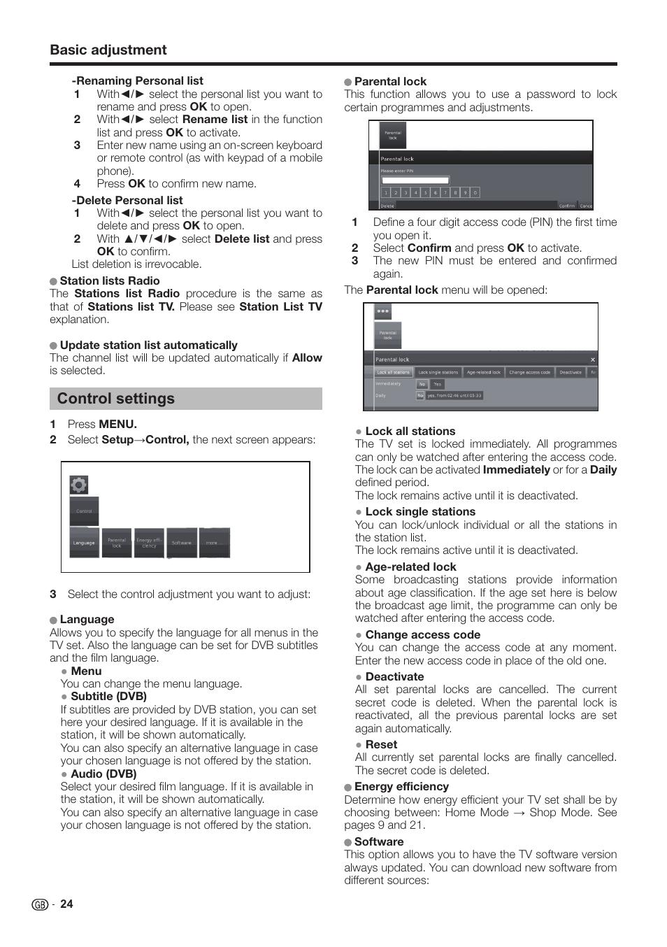 Control settings, Basic adjustment | Sharp LC-60LE651K User Manual | Page 26 / 64