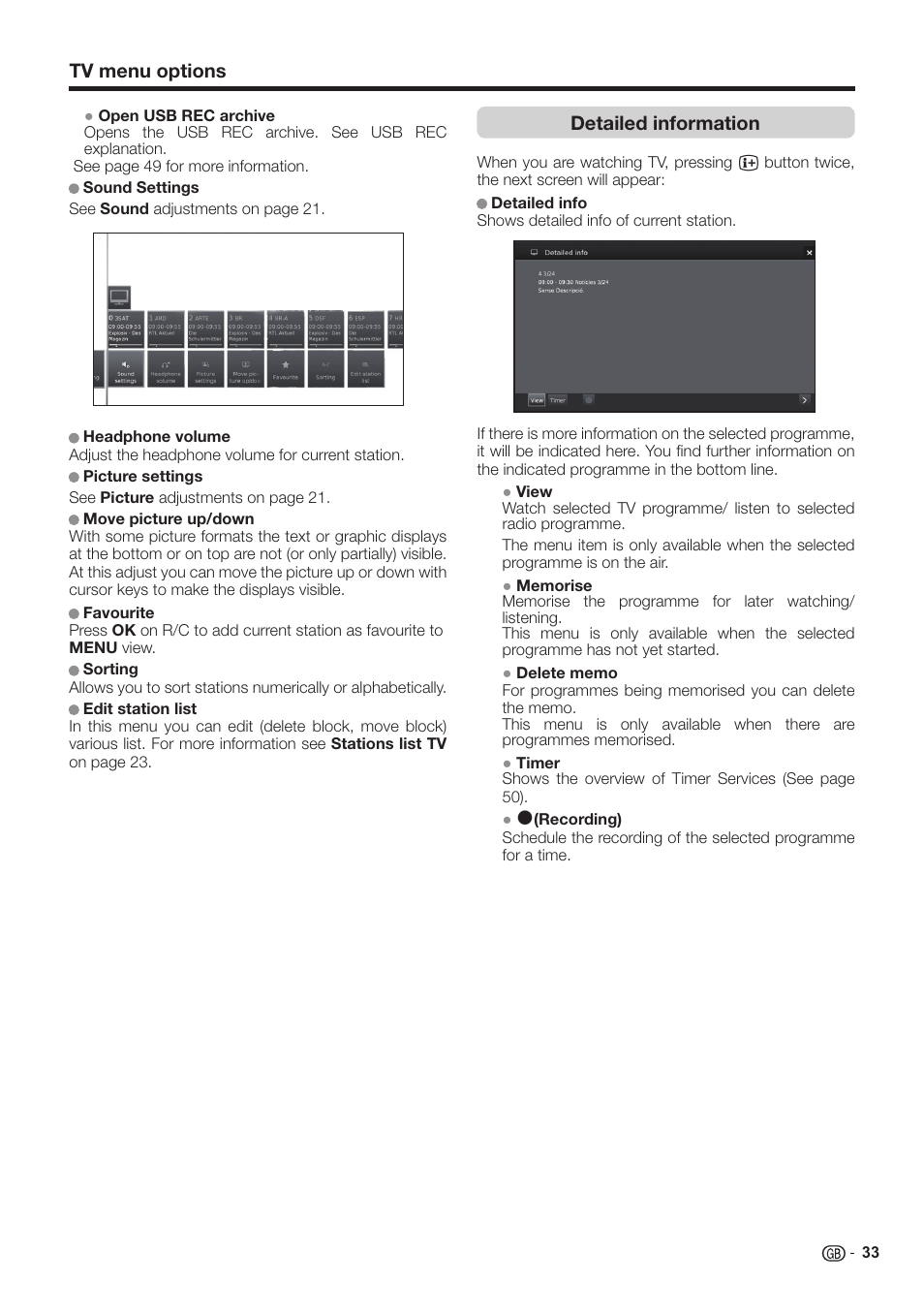 Tv menu options detailed information | Sharp LC-60LE651K User Manual | Page 35 / 64