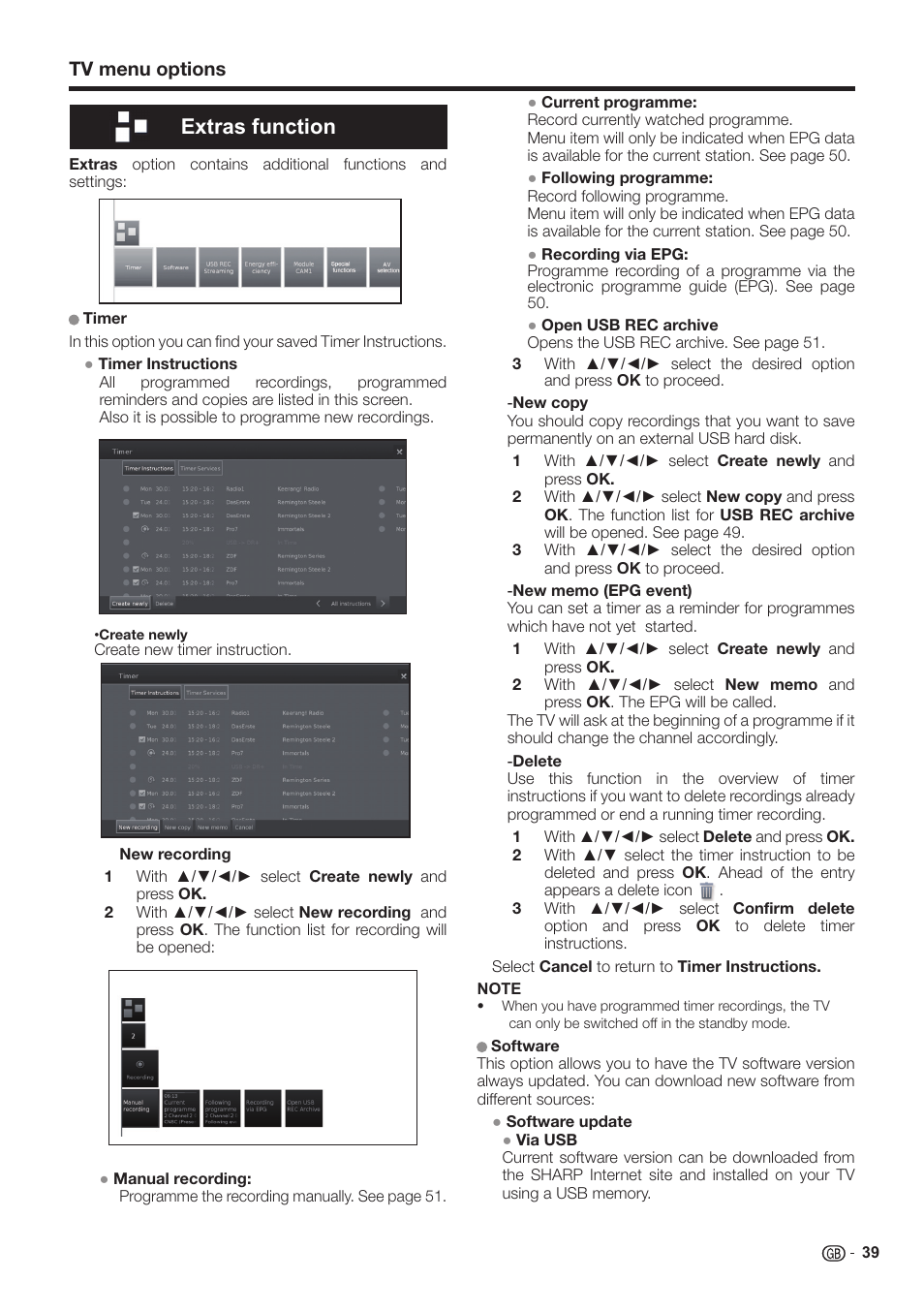 Extras function, Tv menu options | Sharp LC-60LE651K User Manual | Page 41 / 64