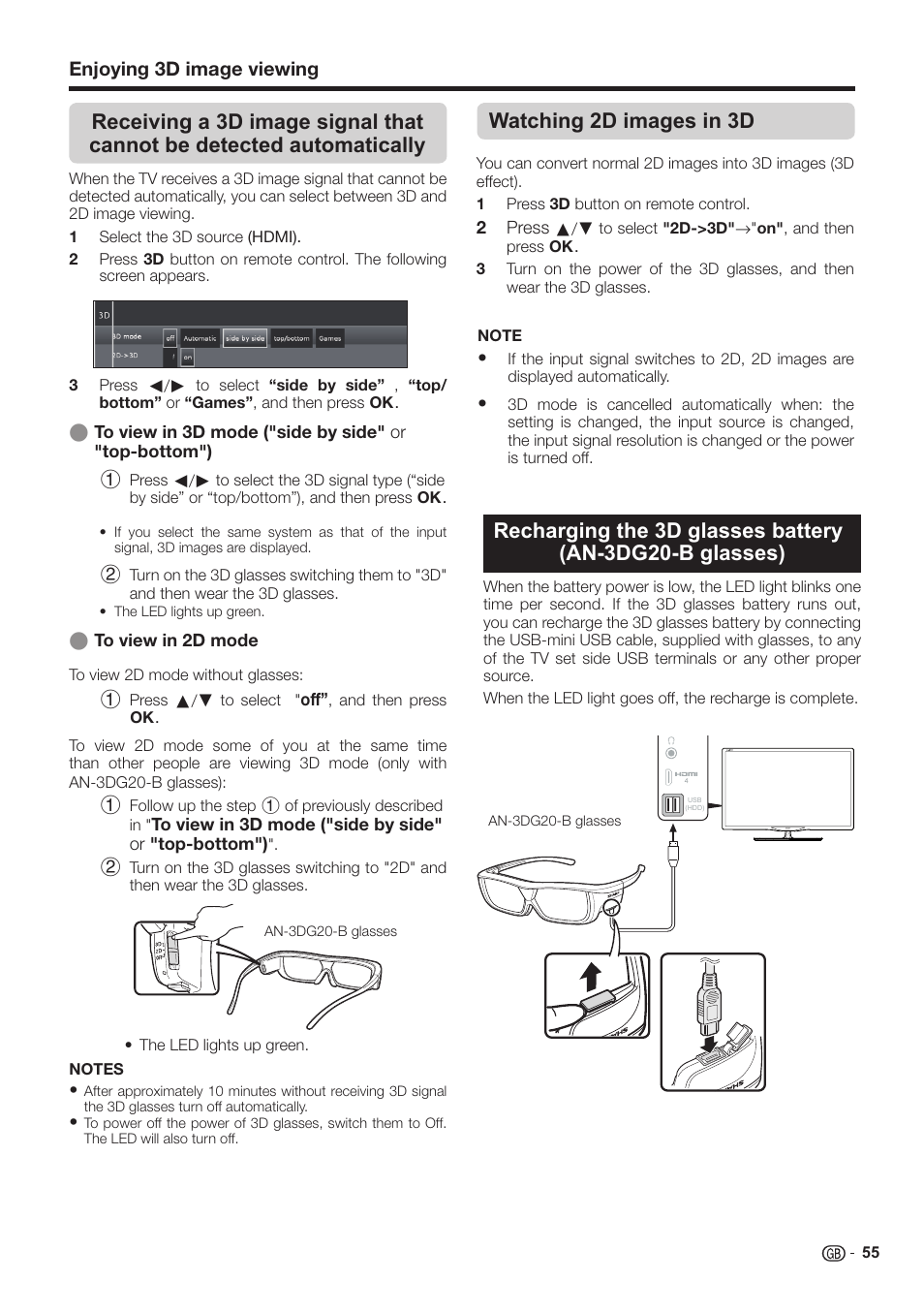 Watching 2d images in 3d | Sharp LC-60LE651K User Manual | Page 57 / 64