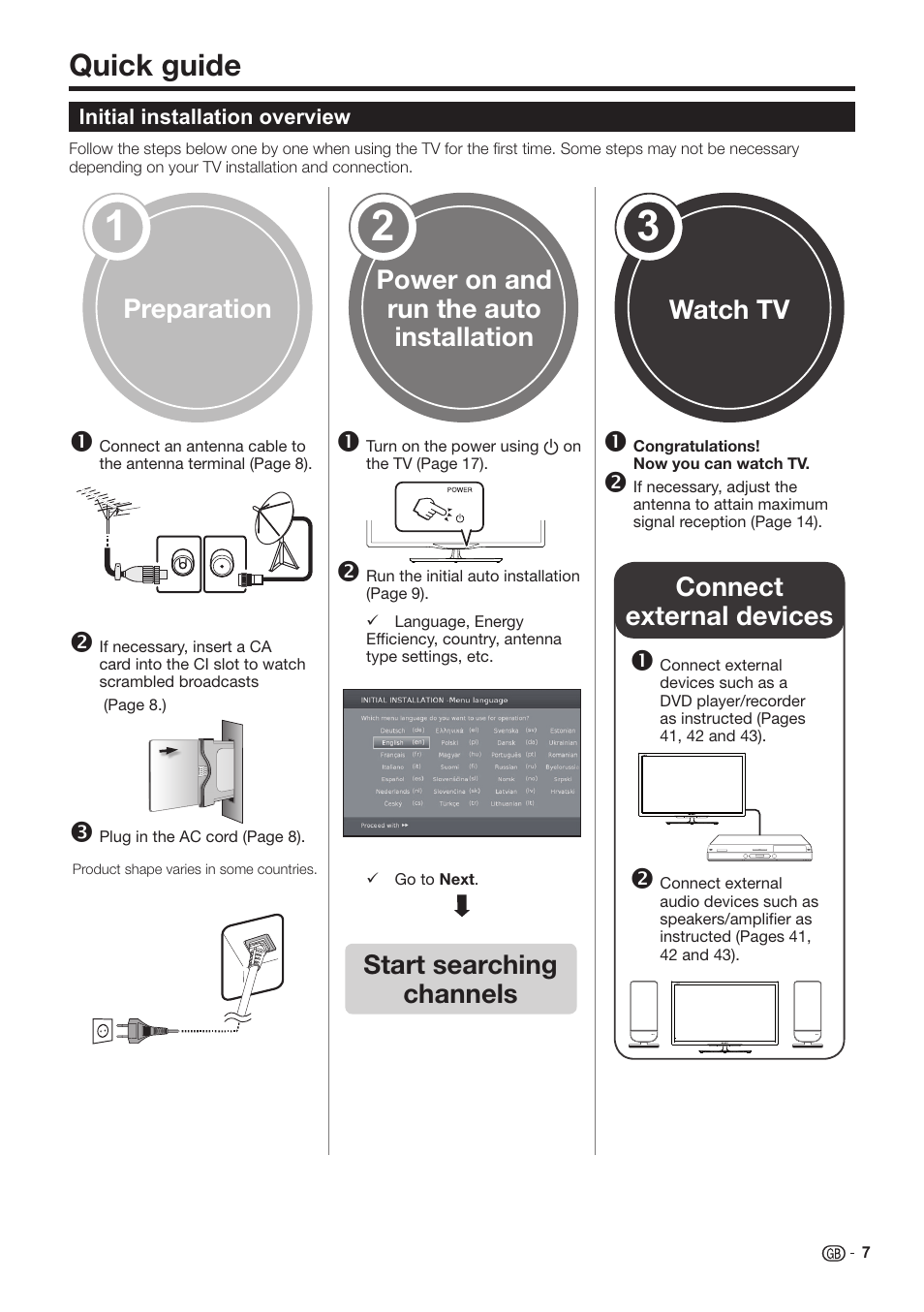 Quick guide | Sharp LC-60LE651K User Manual | Page 9 / 64