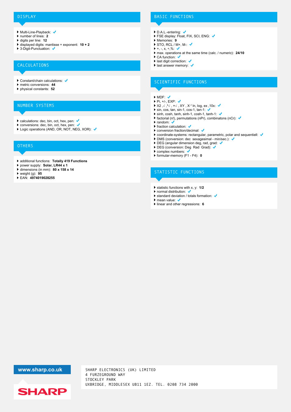 Sharp EL-520XBWH User Manual | Page 2 / 2