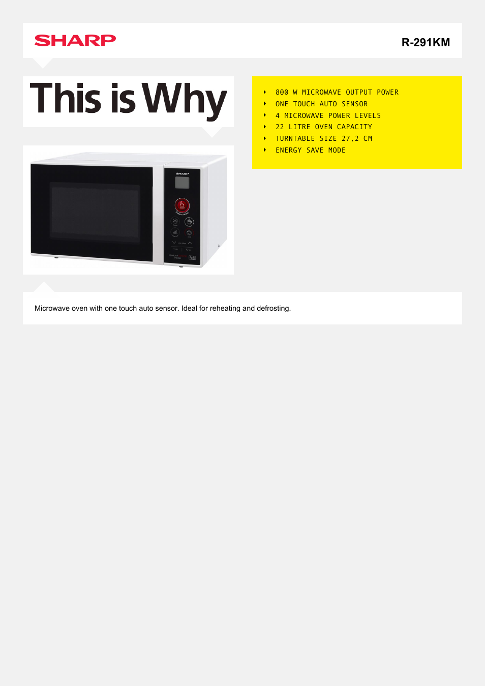 Sharp R-291KM User Manual | 2 pages