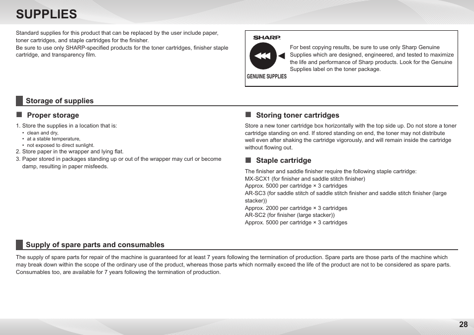 Supplies | Sharp MX-7040N User Manual | Page 28 / 32