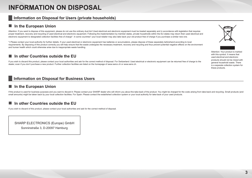 Information on disposal | Sharp MX-7040N User Manual | Page 3 / 32