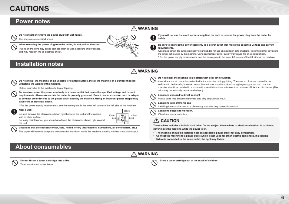 Cautions, About consumables, Caution | Warning | Sharp MX-7040N User Manual | Page 6 / 32