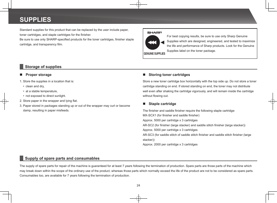 Supplies | Sharp MX-M365N User Manual | Page 24 / 28