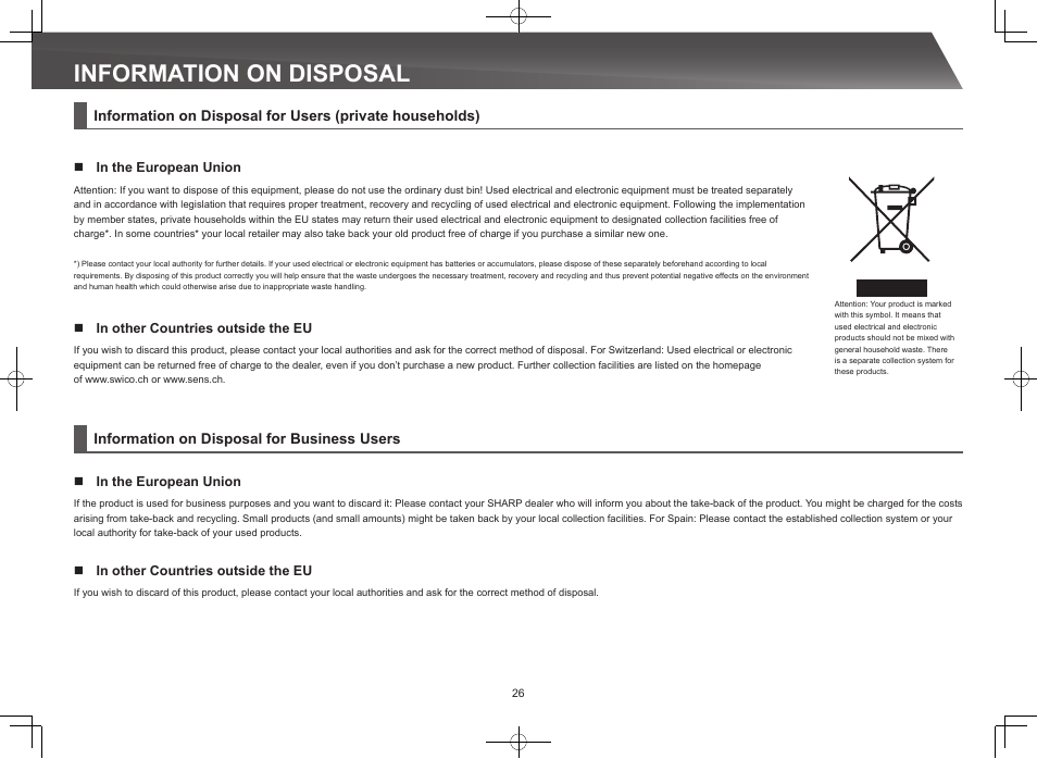 Information on disposal | Sharp MX-M365N User Manual | Page 26 / 28