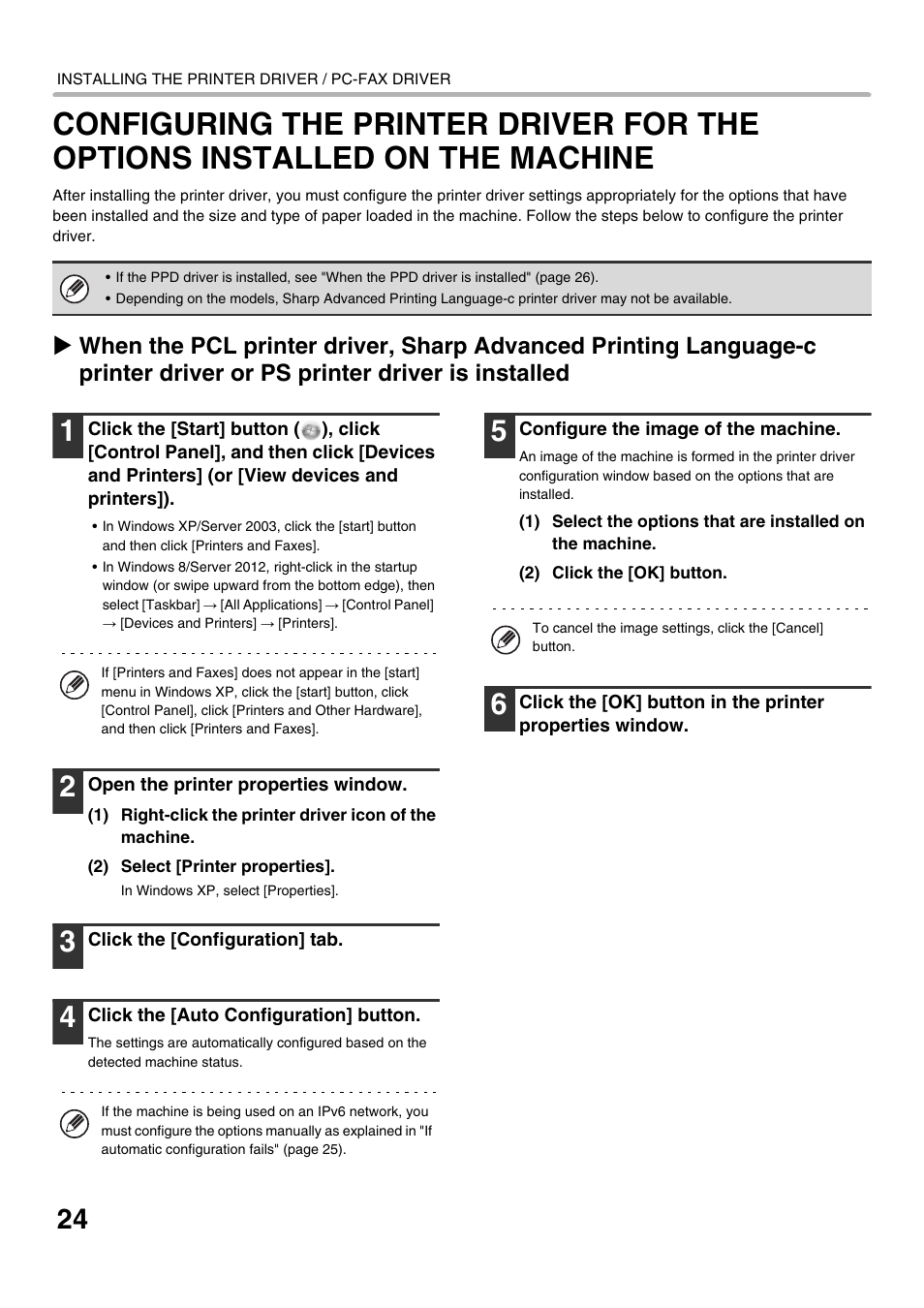 Configuring the printer driver for, The options installed on the machine, Configuring the printer | Driver for the options installed on the machine, Ge 24, After installation, see "configuring the printer, R driver, see "configuring | Sharp MX-C300W User Manual | Page 26 / 44