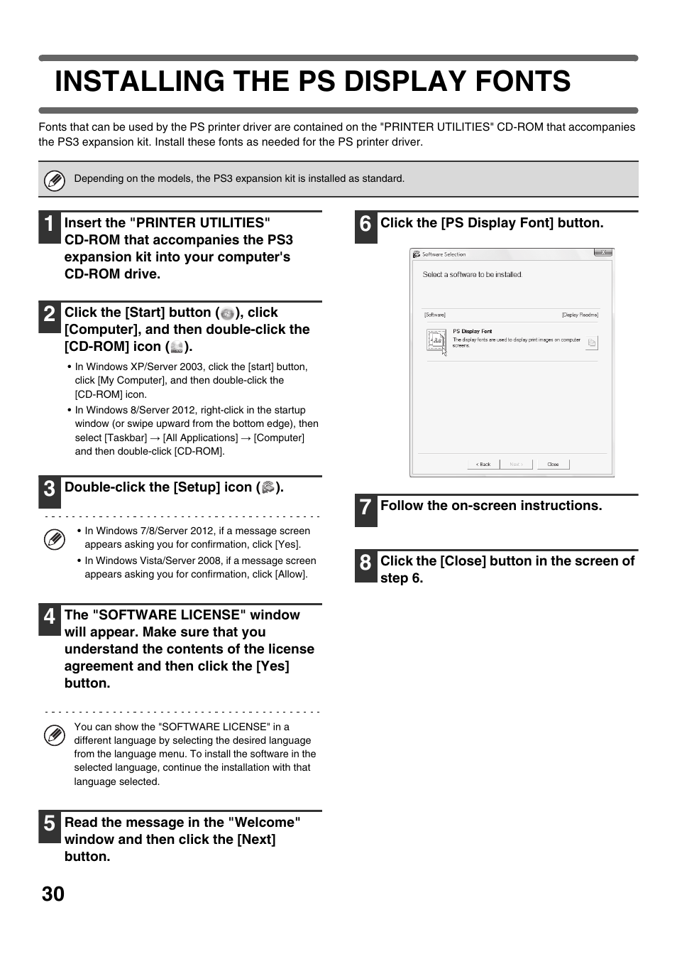 Installing the ps display fonts, E "installing the ps display fonts, E 30) | Sharp MX-C300W User Manual | Page 32 / 44