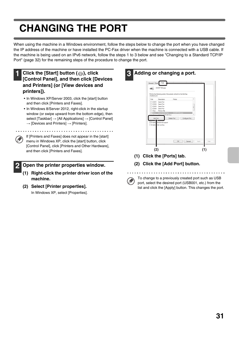 Changing the port | Sharp MX-C300W User Manual | Page 33 / 44