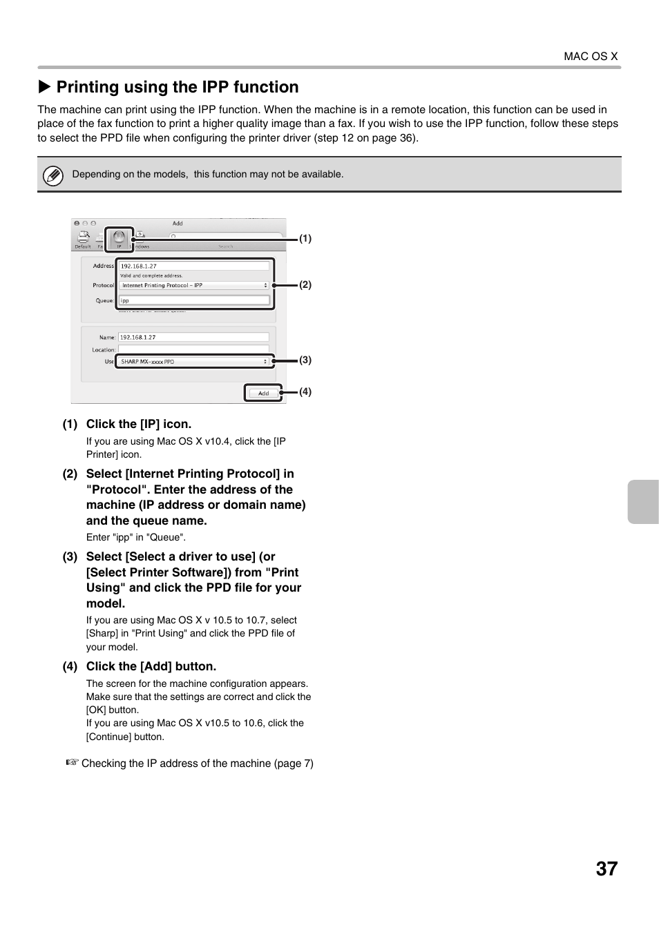 X printing using the ipp function | Sharp MX-C300W User Manual | Page 39 / 44