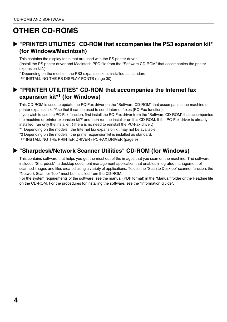 Other cd-roms, For windows) | Sharp MX-C300W User Manual | Page 6 / 44