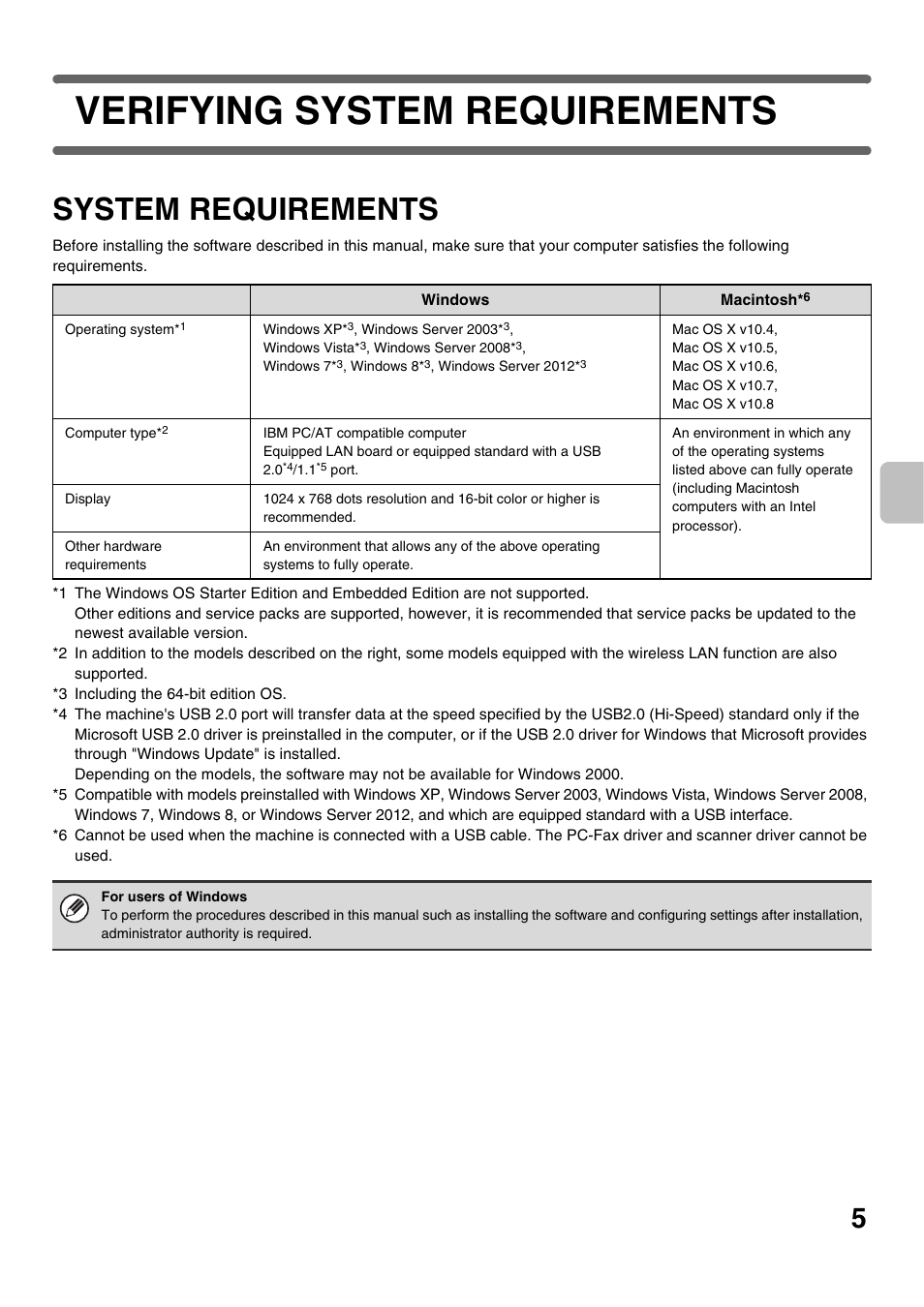 Verifying system requirements, System requirements | Sharp MX-C300W User Manual | Page 7 / 44