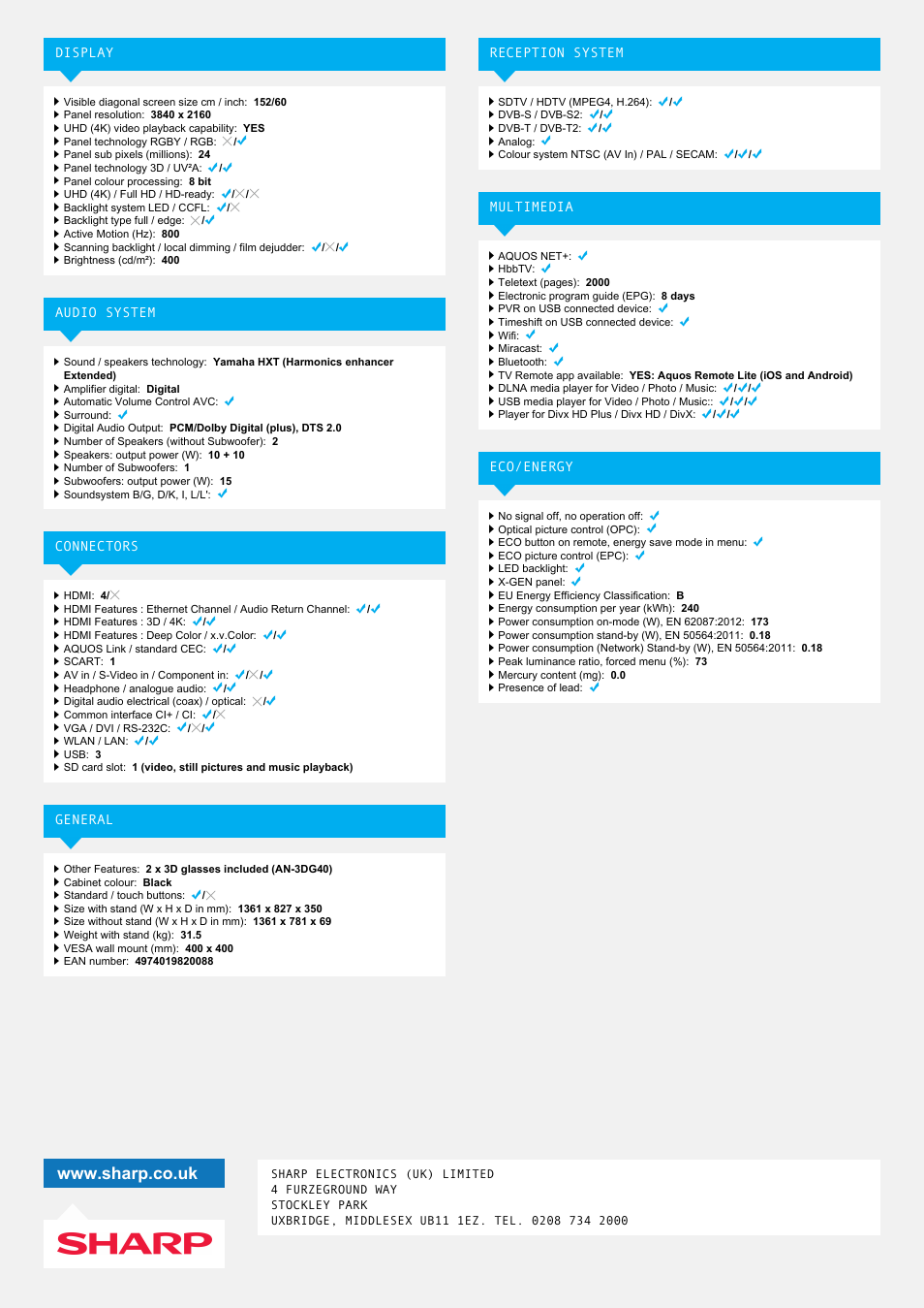 Sharp LC-60UD20KN User Manual | Page 2 / 2