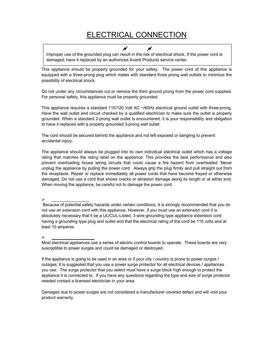 Electrical connection | Avanti BCA57SSR User Manual | Page 8 / 20