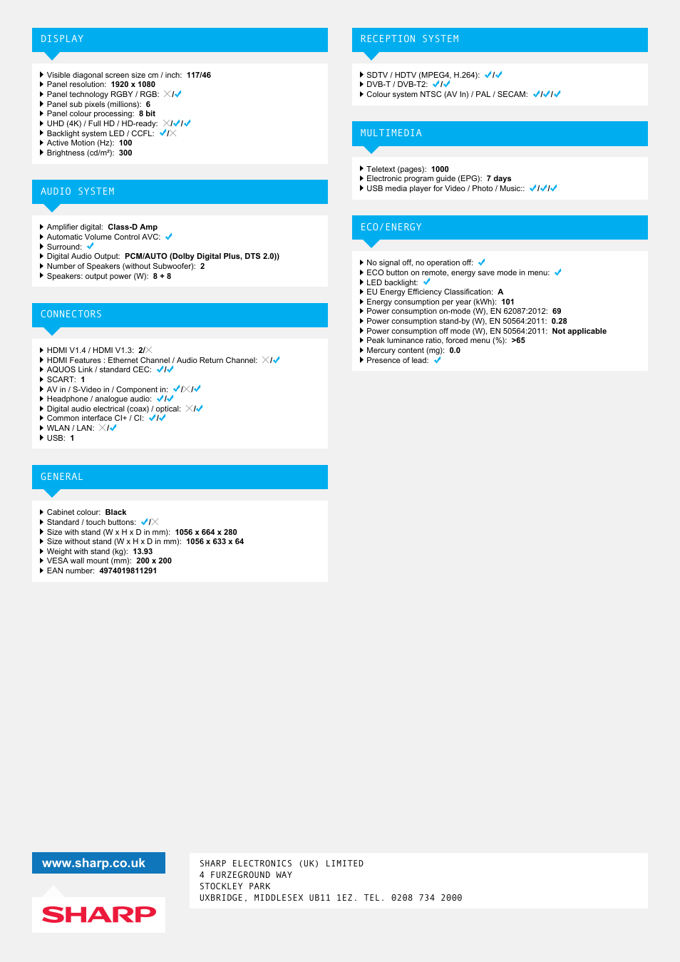 Sharp LC-46LD266K User Manual | Page 2 / 2