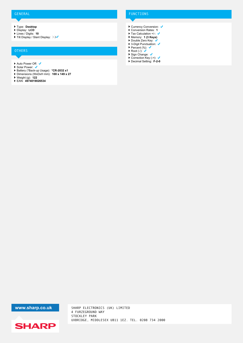 Sharp EL-M332BBL User Manual | Page 2 / 2