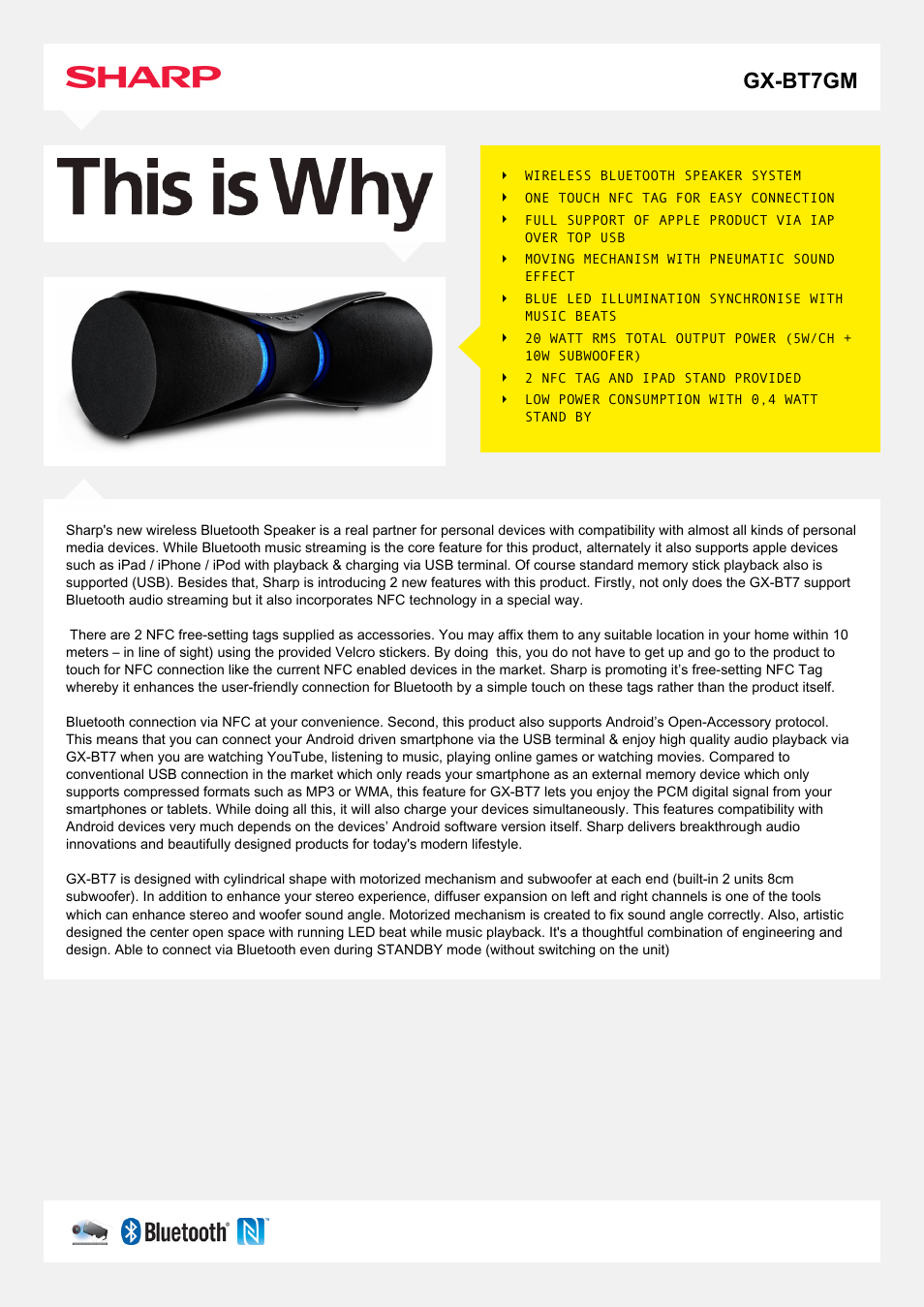 Sharp GX-BT7GM User Manual | 2 pages