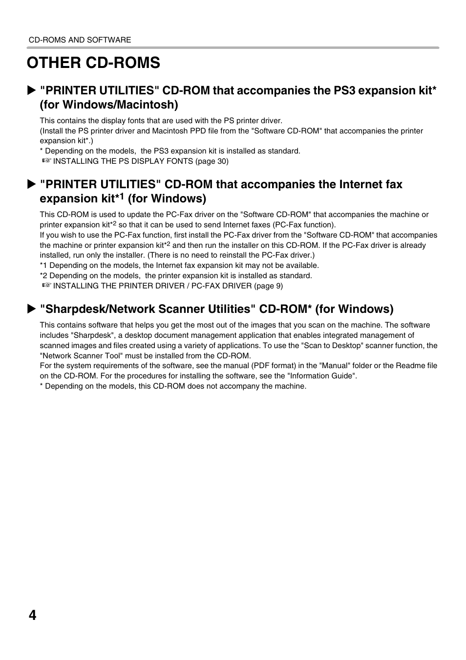 Other cd-roms, For windows) | Sharp MX-C301W User Manual | Page 6 / 44