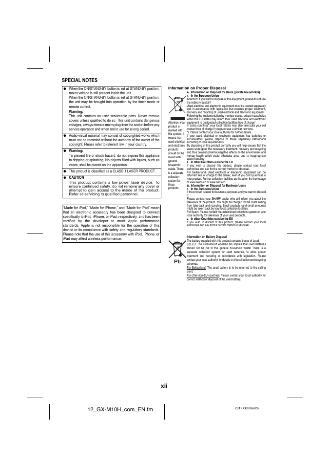 12_gx-m10h_com_en.fm | Sharp GX-M10HOR User Manual | Page 13 / 58