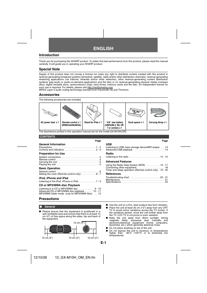 Sharp GX-M10HOR User Manual | Page 36 / 58