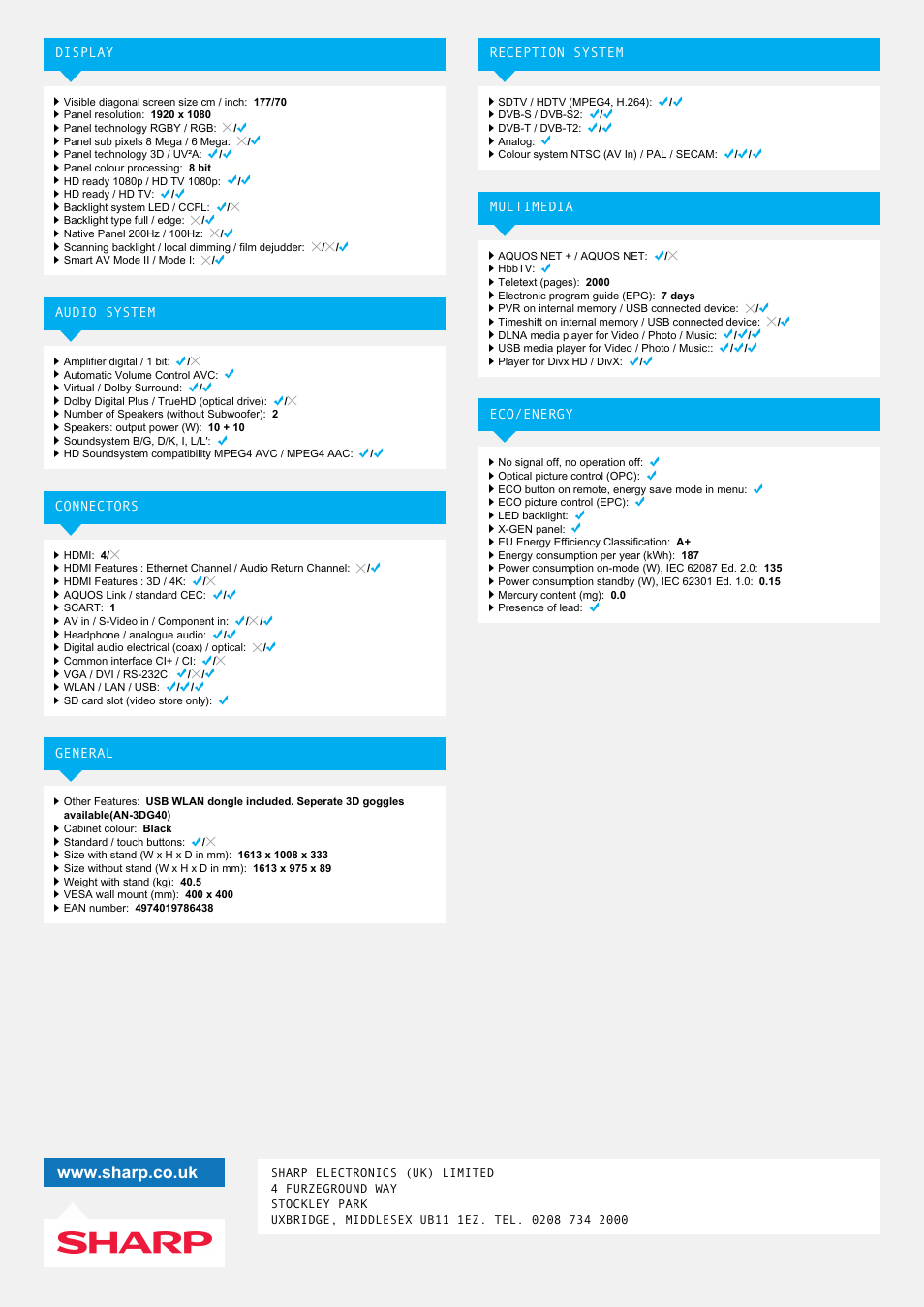 Sharp LC-70LE747KN User Manual | Page 2 / 2
