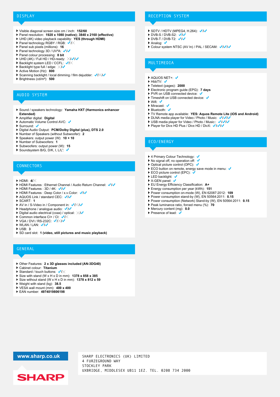Sharp LC-60UQ10KN User Manual | Page 2 / 2