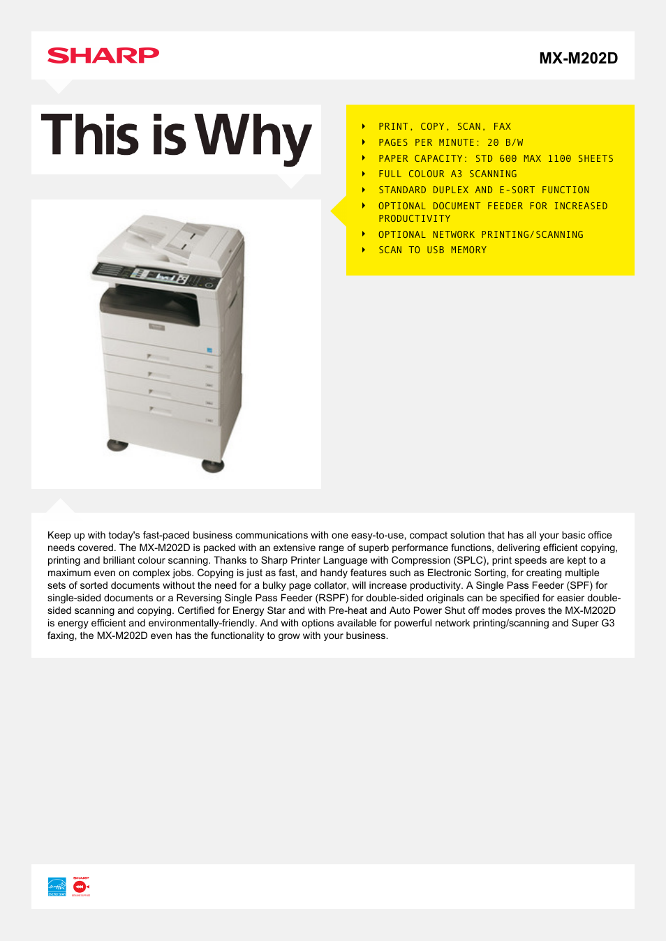 Sharp MX-M202D User Manual | 2 pages