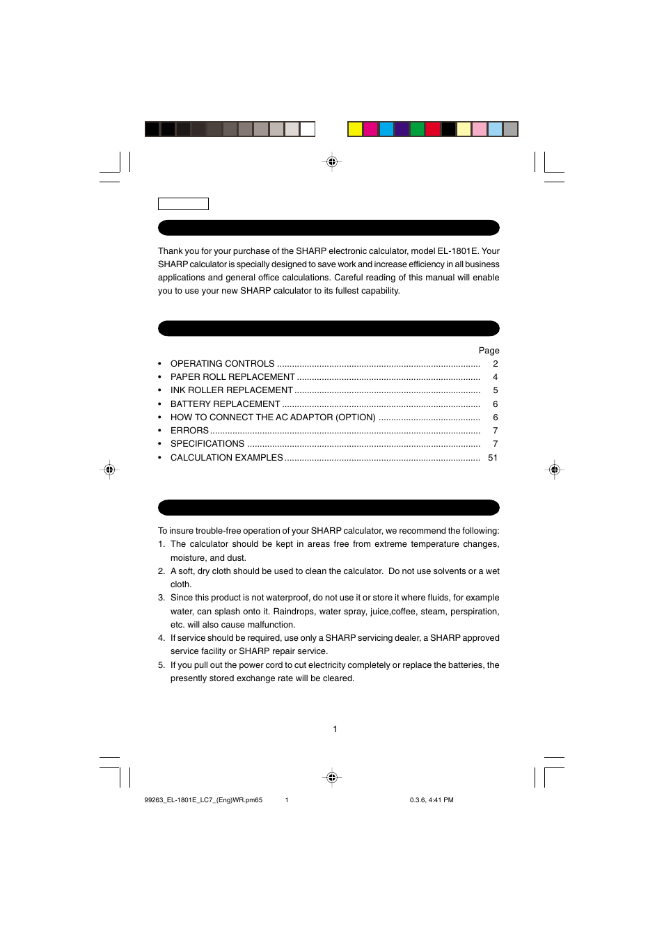 Sharp EL-1801E User Manual | Page 3 / 67