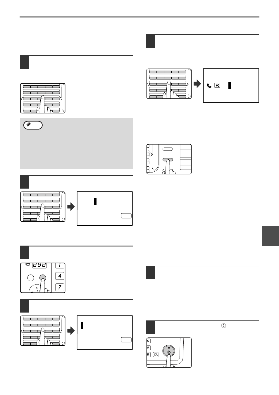 Ge 71, Enter group name abcde, Key words a bcde | Enter rx station : 50, Press a rapid key ([01] to [50]), Press the [ok] key, Press the [start] key ( ), Storing a group key, Programming, The group key is stored | Sharp MX-M232D User Manual | Page 73 / 119