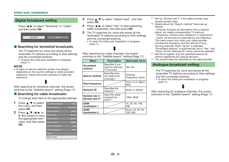 Digital broadcast setting, Analogue broadcast setting | Sharp LC-90LE757K User Manual | Page 18 / 94