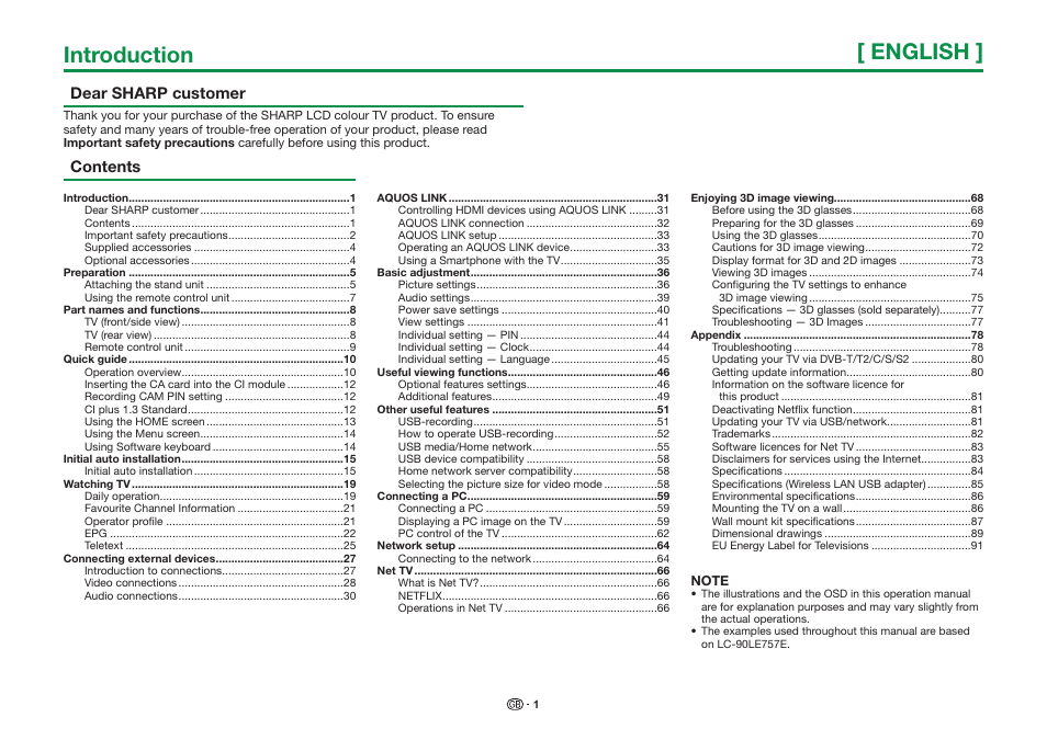 Introduction [ english | Sharp LC-90LE757K User Manual | Page 3 / 94