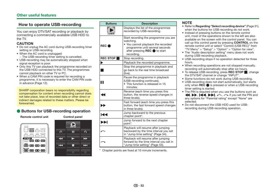 How to operate usb-recording | Sharp LC-90LE757K User Manual | Page 54 / 94