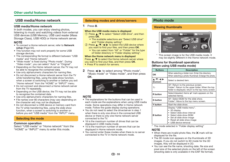 Usb media/home network, Photo mode | Sharp LC-90LE757K User Manual | Page 57 / 94