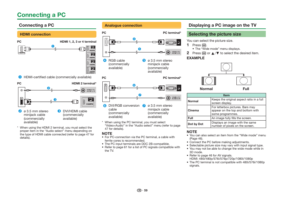 Connecting a pc | Sharp LC-90LE757K User Manual | Page 61 / 94