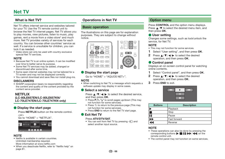 Net tv | Sharp LC-90LE757K User Manual | Page 68 / 94