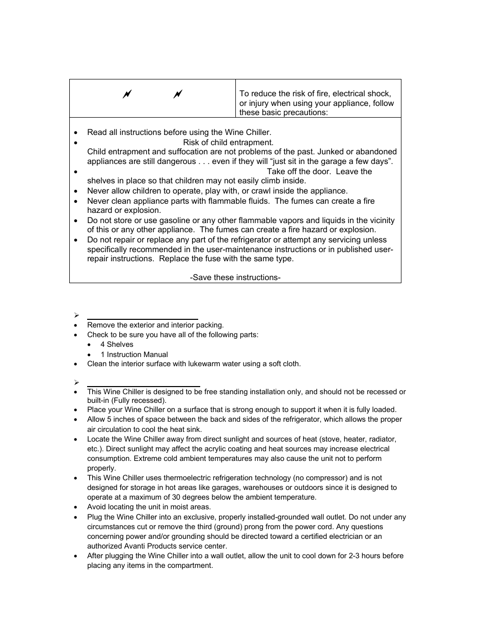 Important safety instructions | Avanti EWC18DZ User Manual | Page 5 / 16