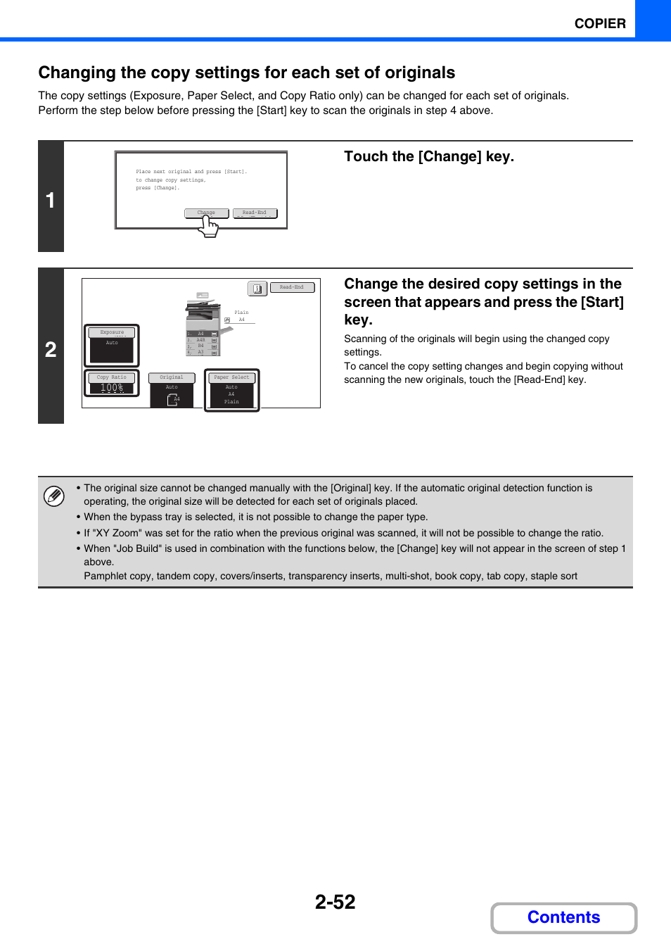 Touch the [change] key, Copier | Sharp MX-M264N User Manual | Page 150 / 794