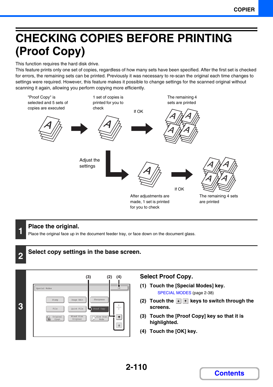 Checking copies before printing (proof copy) -110, Checking copies before printing (proof copy), E 2-110 | Sharp MX-M264N User Manual | Page 208 / 794