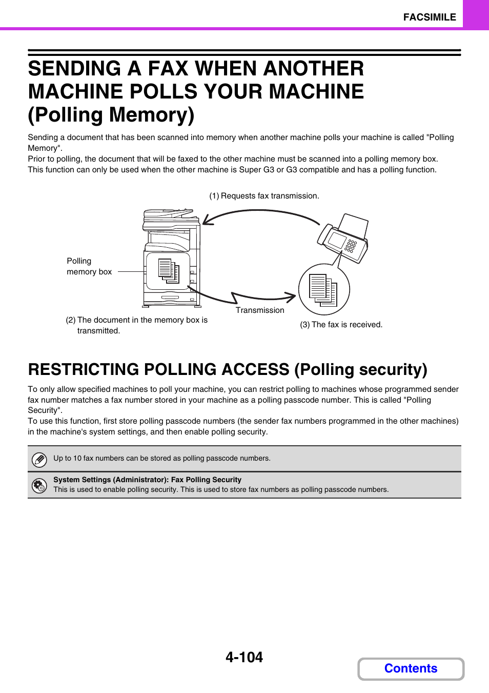 Send a document at the other machine's request, Restricting polling access, Polling security) -104 | Restricting polling access (polling security) | Sharp MX-M264N User Manual | Page 414 / 794
