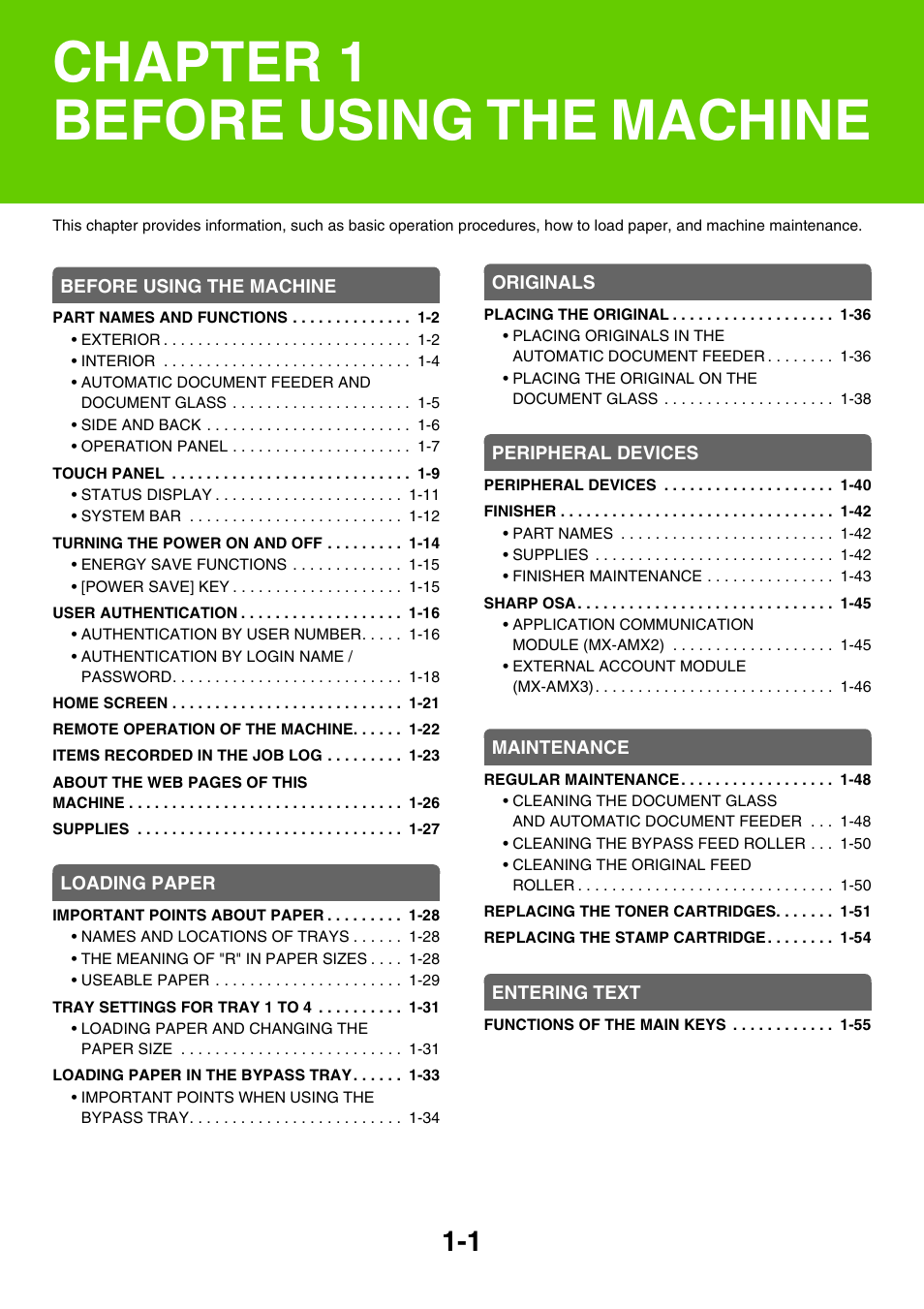 Before using the machine, Chapter 1 before using the machine | Sharp MX-M264N User Manual | Page 42 / 794