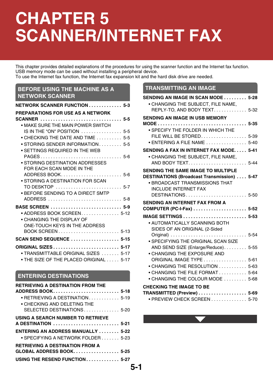 Scanner/internet fax, Scanner / internet fax, Chapter 5 scanner/internet fax | Sharp MX-M264N User Manual | Page 449 / 794