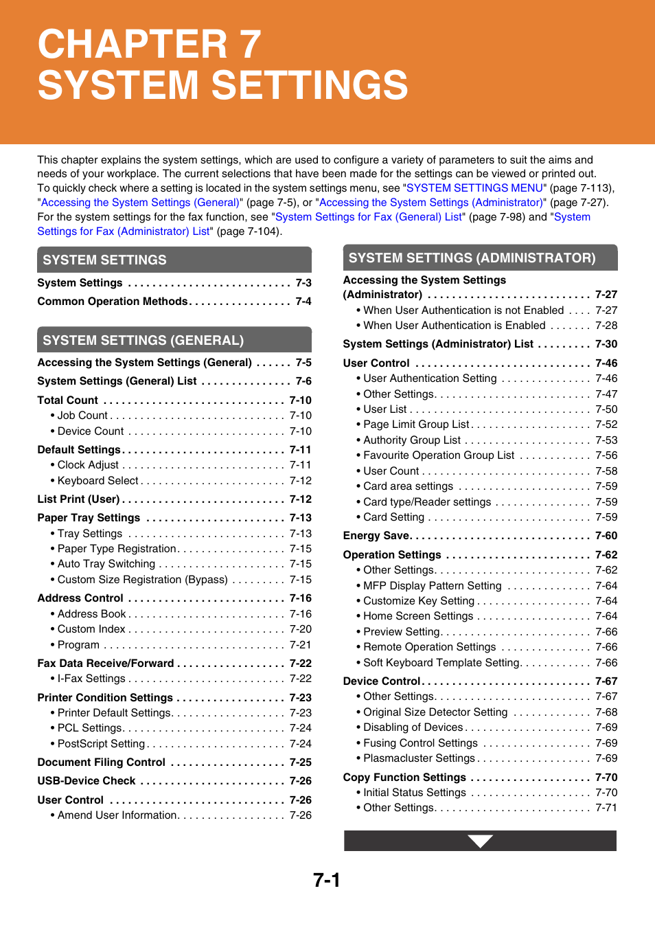 System settings, Chapter 7 system settings | Sharp MX-M264N User Manual | Page 633 / 794