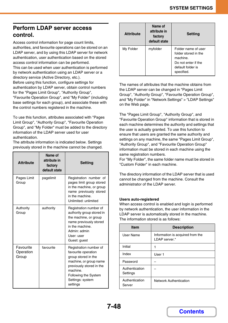 Perform ldap server access control, Contents perform ldap server access control, System settings | Sharp MX-M264N User Manual | Page 680 / 794