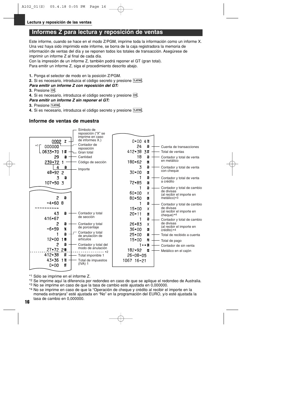 Informes z para lectura y reposición de ventas, Informe de ventas de muestra | Sharp XE-A102B User Manual | Page 100 / 140